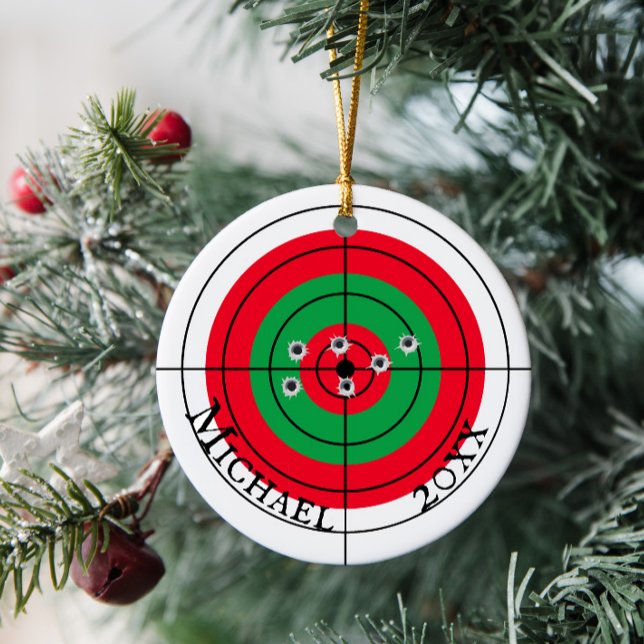 Holiday Shooting Target Gun Shooter Personalised Ceramic Ornament (Creator Uploaded)