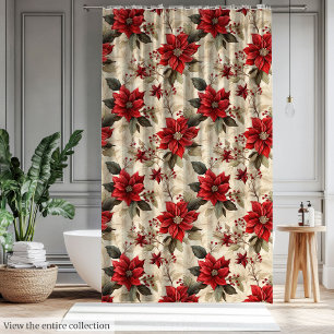 Holiday Shower Curtain with Classic Xmas Flowers