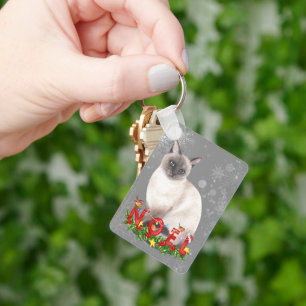 Holiday Siamese Cat Watercolor  Keychain