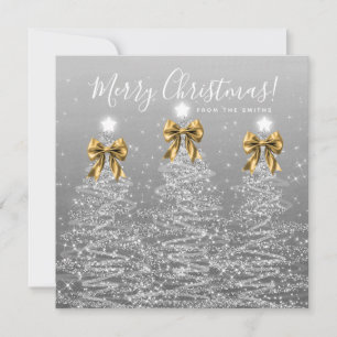 Holiday Silver Christmas Trees Greeting Gold  Card