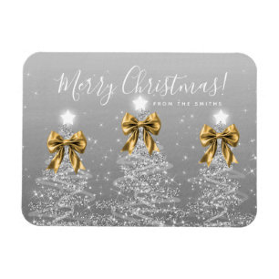 Holiday Silver Christmas Trees Greeting Gold Magnet
