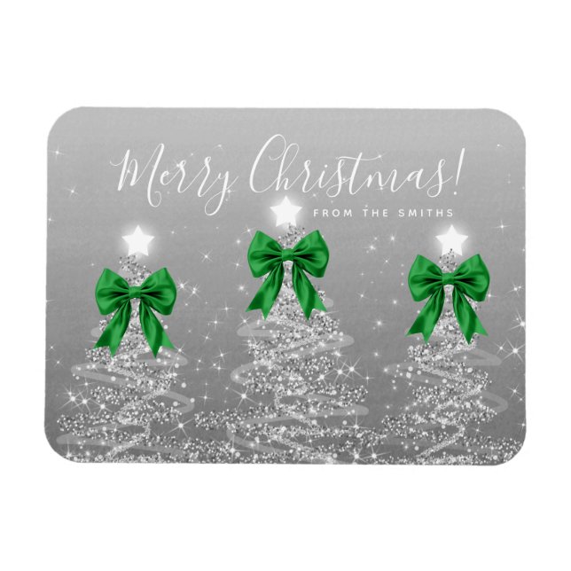 Holiday Silver Christmas Trees Greeting Green  Magnet (Horizontal)
