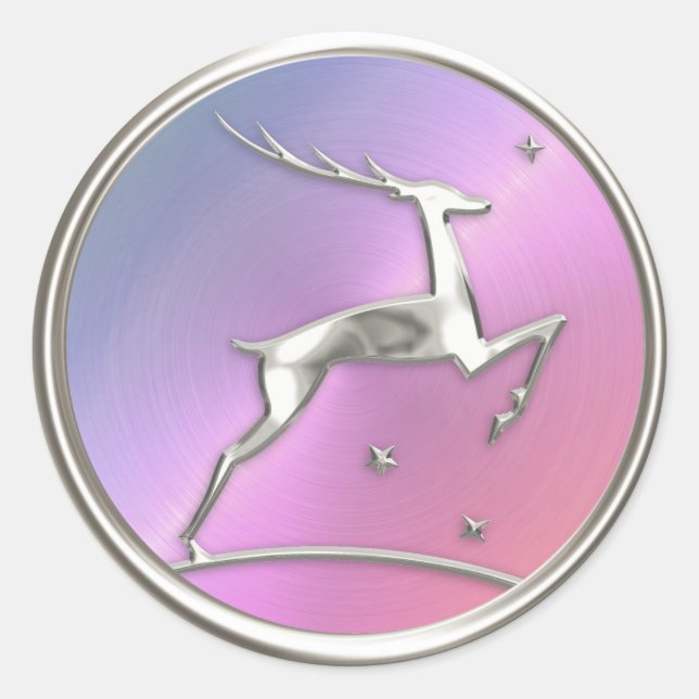 Holiday Silver Pink Pearl Reindeer Envelope Seal (Front)