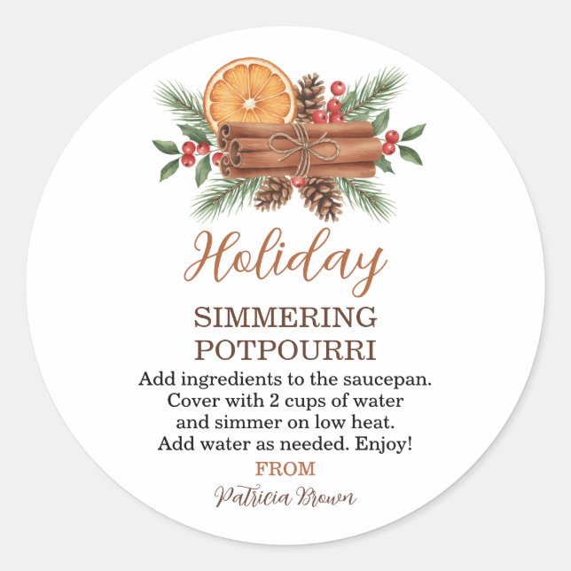 Holiday Simmering Potpourri Personalized Classic Round Sticker (Front)