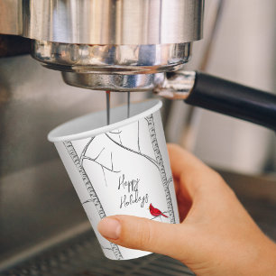 Holiday Simple Winter Red Cardinal Birch Tree Paper Cups