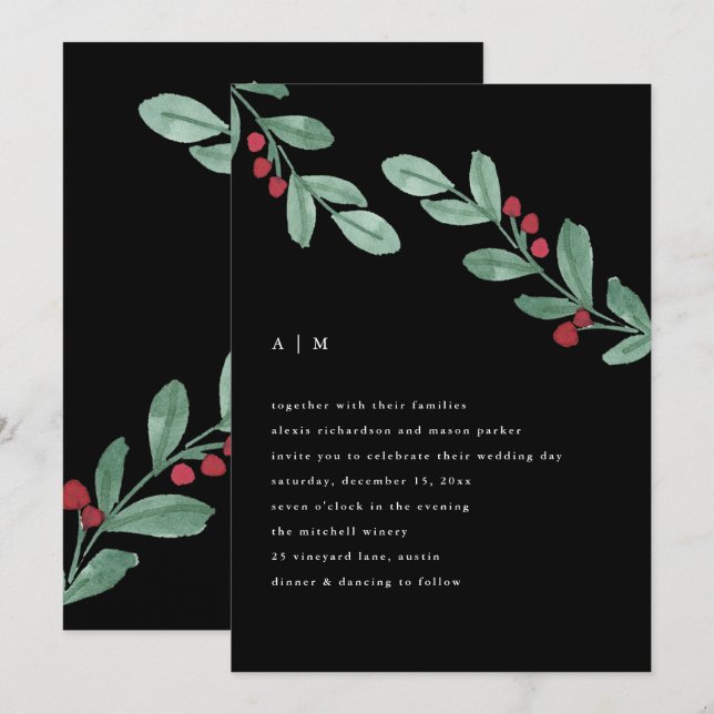 Holiday Simplicity | Christmas Greenery Wedding Invitation (Front/Back)