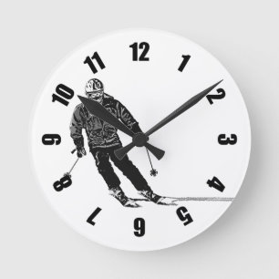 Holiday Skier - Downhill Skiing Round Clock