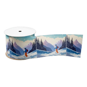 Holiday Skier On Mountain Satin Ribbon