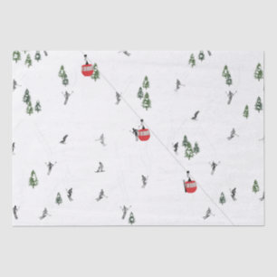 Holiday Skiing Red Ski Lift Illustration Tissue Paper