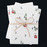 Holiday Skiing Red Ski Lift Illustration Wrapping Paper Sheet<br><div class="desc">Modern Alpine ski,  skiing,  skier-themed design with skiers and snowboarders skiing down the snowy mountain under retro red ski lift gondolas. Simple festive holiday gold ski illustration for ski lovers.</div>