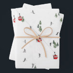 Holiday Skiing Red Ski Lift Illustration Wrapping Paper Sheet<br><div class="desc">Modern Alpine ski,  skiing,  skier-themed design with skiers and snowboarders skiing down the snowy mountain under retro red ski lift gondolas. Simple festive holiday gold ski illustration for ski lovers.</div>