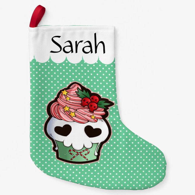 Holiday Skull Cupcake Small Christmas Stocking (Front)