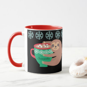 Holiday Sloth Personalised Black Red Mug