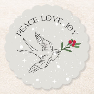 Holiday Snow Bird Berries Drinks Paper Coaster