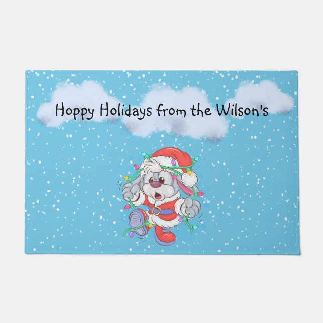 Holiday Snow Bunny Rabbit Doormat (Front)