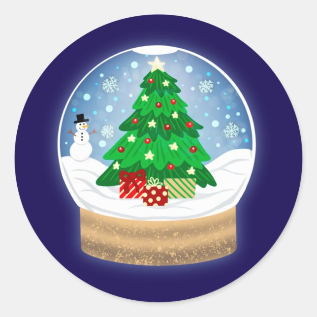 Holiday Snow Globe Classic Round Sticker (Front)