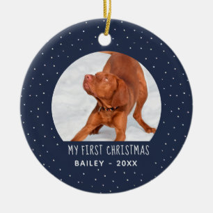 Holiday Snow My First Christmas Pet Blue Ceramic Ornament