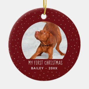 Holiday Snow My First Christmas Pet Red Ceramic Ornament