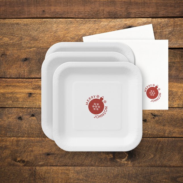 Holiday Snowflake Add Your Name Text Paper Plate (Holiday Snowflake paper plates with matching napkins)