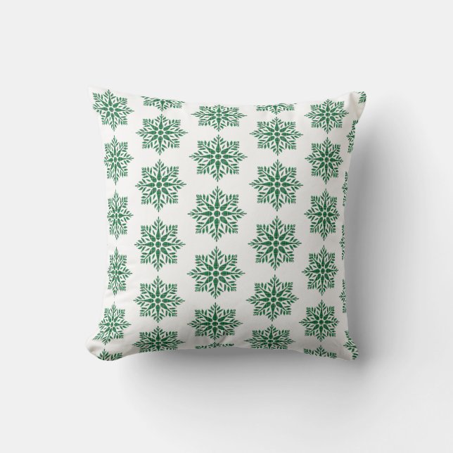 Holiday Snowflake Plaid Pattern Green Cushion (Front)