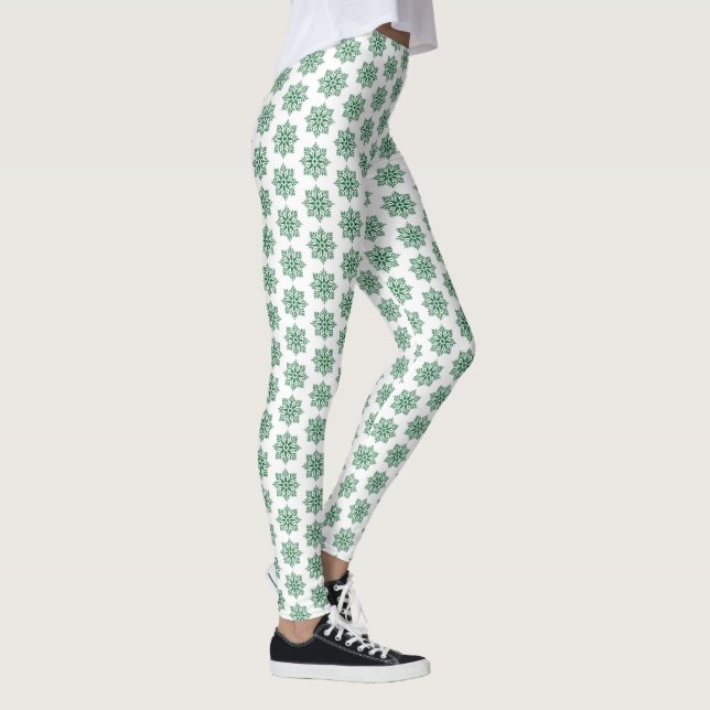 Holiday Snowflake Plaid Pattern Green Leggings (Right)