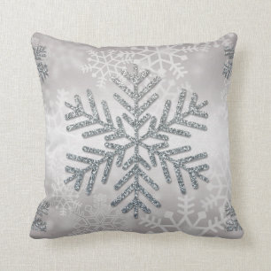 Holiday Snowflake with Silver Glitter Cushion