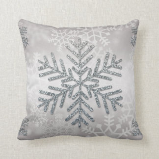 Holiday Snowflake with Silver Glitter Cushion
