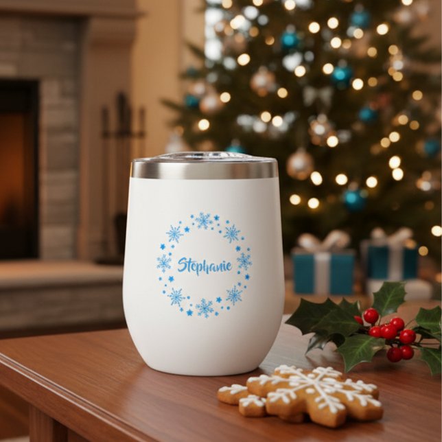 Holiday Snowflake Wreath (Blue snowflake wine tumbler)