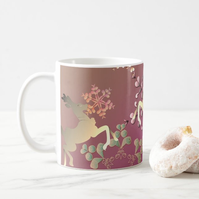Holiday Snowflakes and Reindeer Coffee Mug (With Donut)