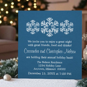 Holiday Snowflakes Christmas Invite, Blue Invitation
