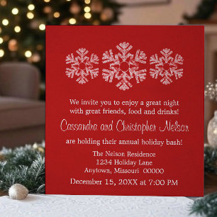 Holiday Snowflakes Christmas Invite, Red Invitation