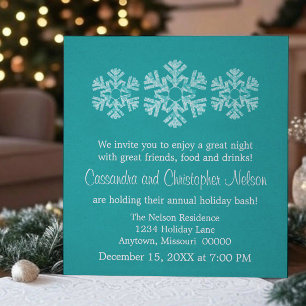 Holiday Snowflakes Christmas Invite, Teal Invitation