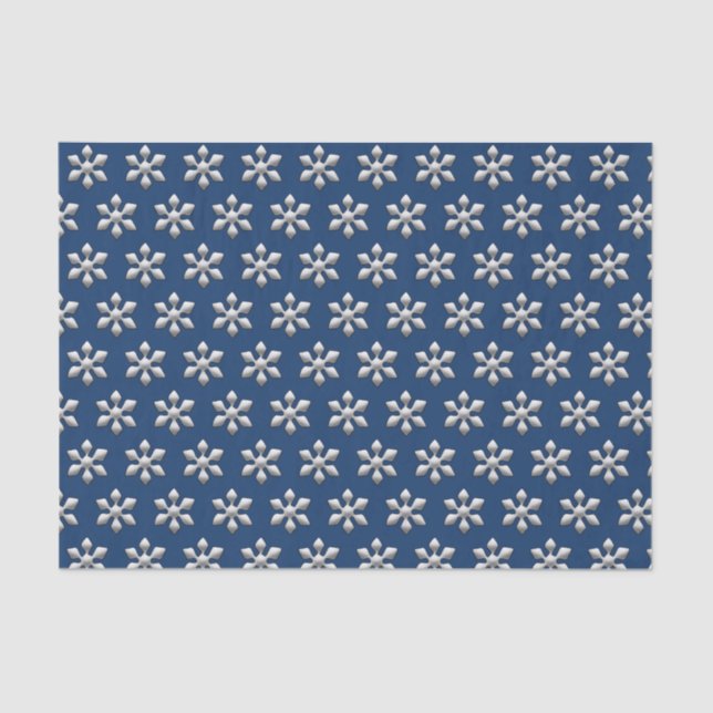 Holiday snowflakes on royal blue silver metallic tissue paper (Front)