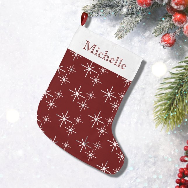 Holiday Snowflakes Pattern Festive Red Large Christmas Stocking (Creator Uploaded)