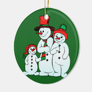 holiday snowman family ceramic ornament
