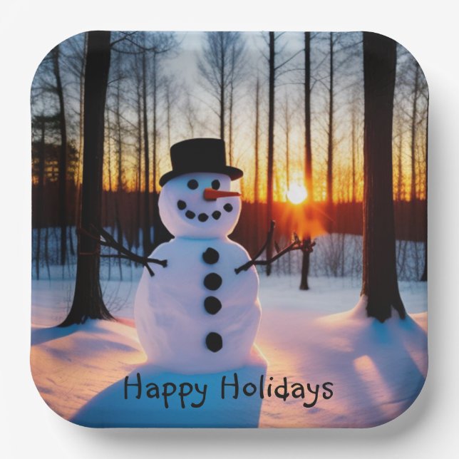 Holiday Snowman  Paper Plate (Front)