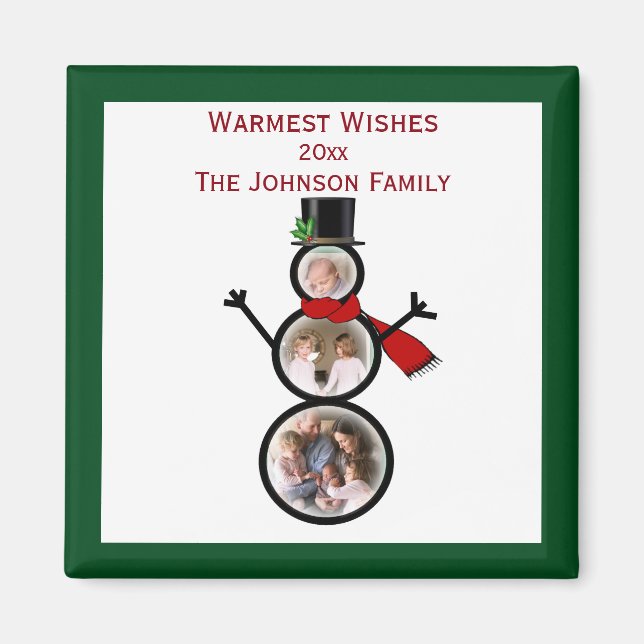 Holiday Snowman Photo Template to Personalise Magnet (Front)