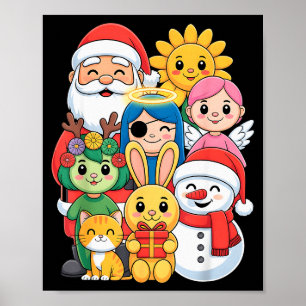 Holiday Snowman Santa Bunny Cat Angel Winter Poster