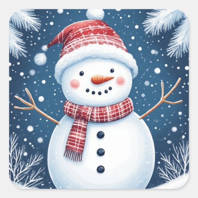 Holiday Snowman Square Sticker (Front)