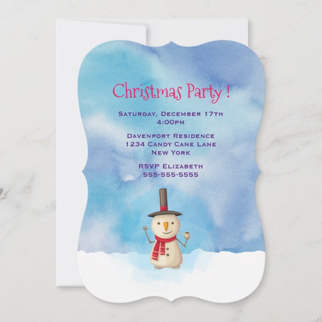 Holiday Snowman Waving Christmas Party Invitation (Front)
