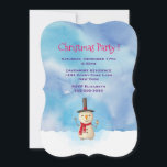 Holiday Snowman Waving Christmas Party Invitation<br><div class="desc">Christmas party invitation with a cute snowman illustration. He is wearing a black stovepipe hat, holding a classic corn cob pipe, and wearing a red scarf. Standing in the cold white snow smiling and waving hello. The background is composed of watercolor sky with blue and purple colours blending and mingling...</div>