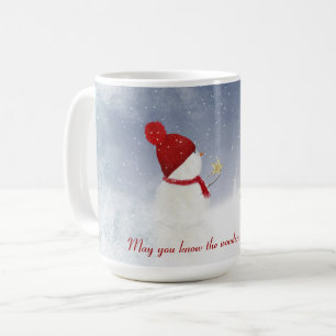 Holiday snowman with gold star coffee mug
