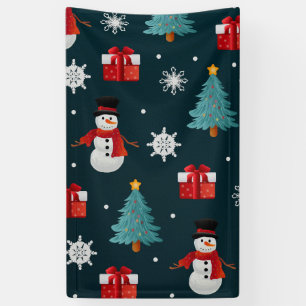 Holiday Snowmen Christmas Trees and Gifts Pattern Banner