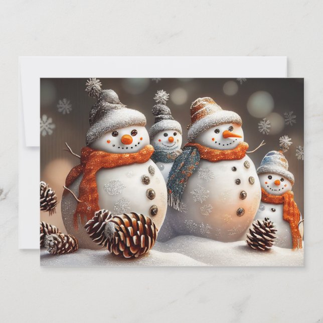 Holiday Snowmen with Pinecones & Glitter Card (Front)