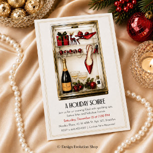 Holiday Soiree Fridge Champagne & Red Heels Invitation