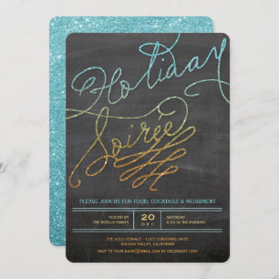 Holiday Soiree Glitter Chalkboard Party Invite