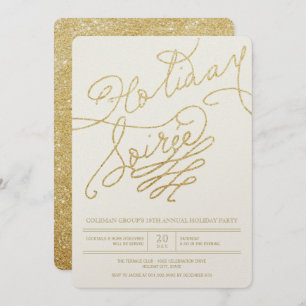 Holiday Soiree Gold Glitter Script Stylish Party Invitation