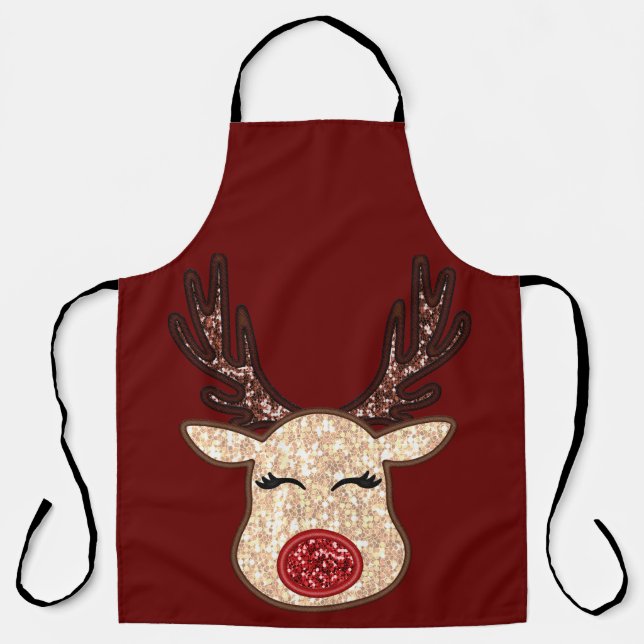 Holiday Sparkle/ Reindeer Boy and Girl Christmas  Apron (Front)