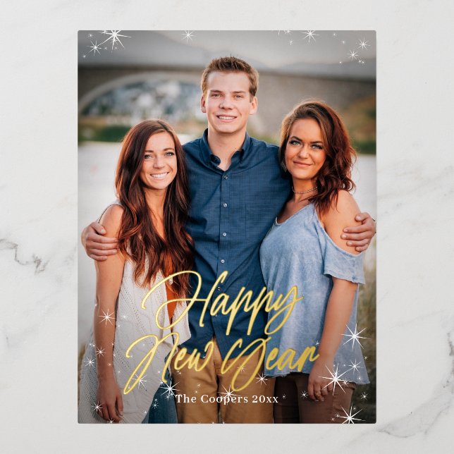 Holiday Sparks FOIL Happy New Year Card Postcard (Front)