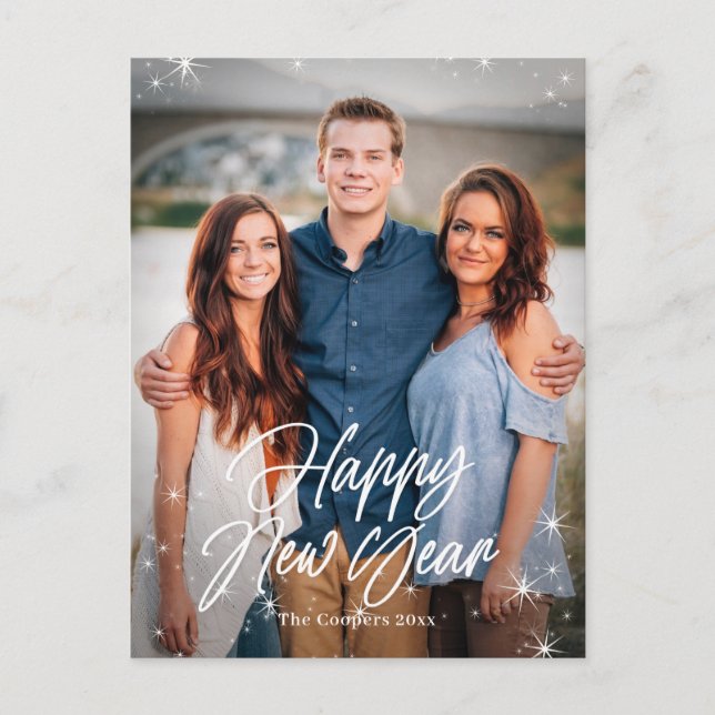 Holiday Sparks Happy New Year Photo Card (Front)